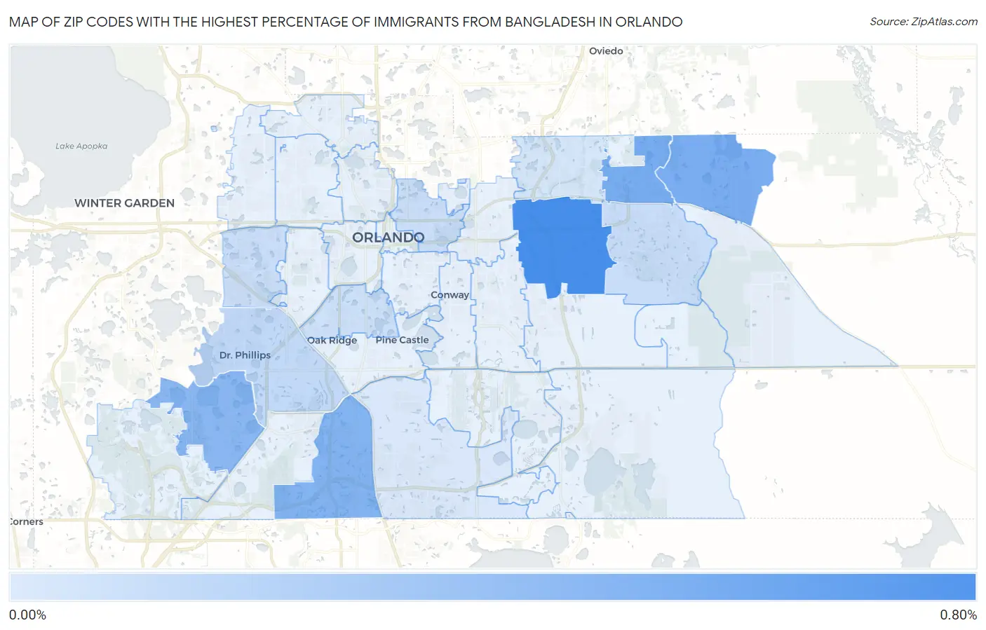 Zip Codes with the Highest Percentage of Immigrants from Bangladesh in Orlando Map