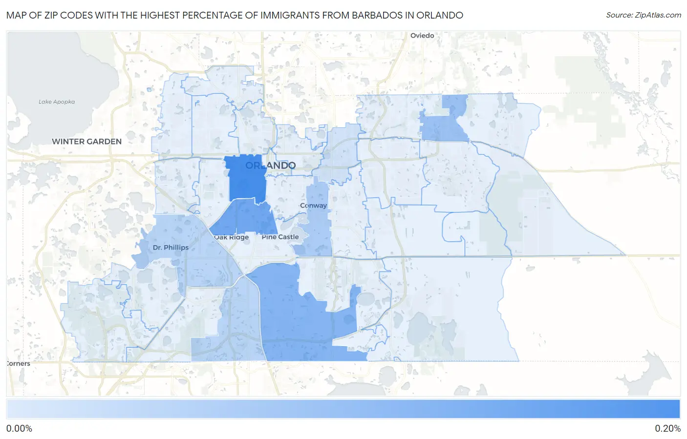 Zip Codes with the Highest Percentage of Immigrants from Barbados in Orlando Map