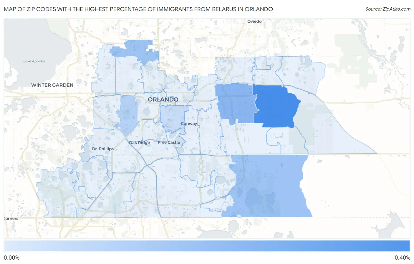 Zip Codes with the Highest Percentage of Immigrants from Belarus in Orlando Map