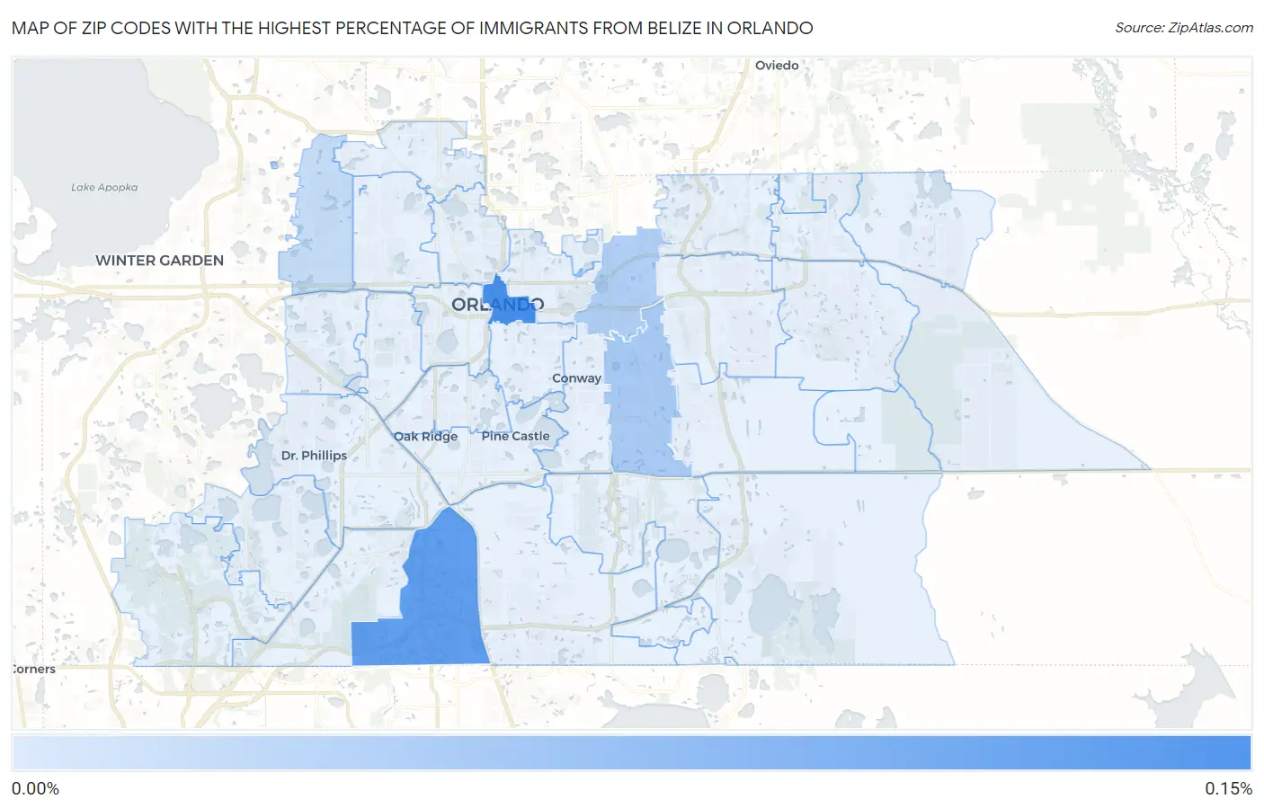 Zip Codes with the Highest Percentage of Immigrants from Belize in Orlando Map