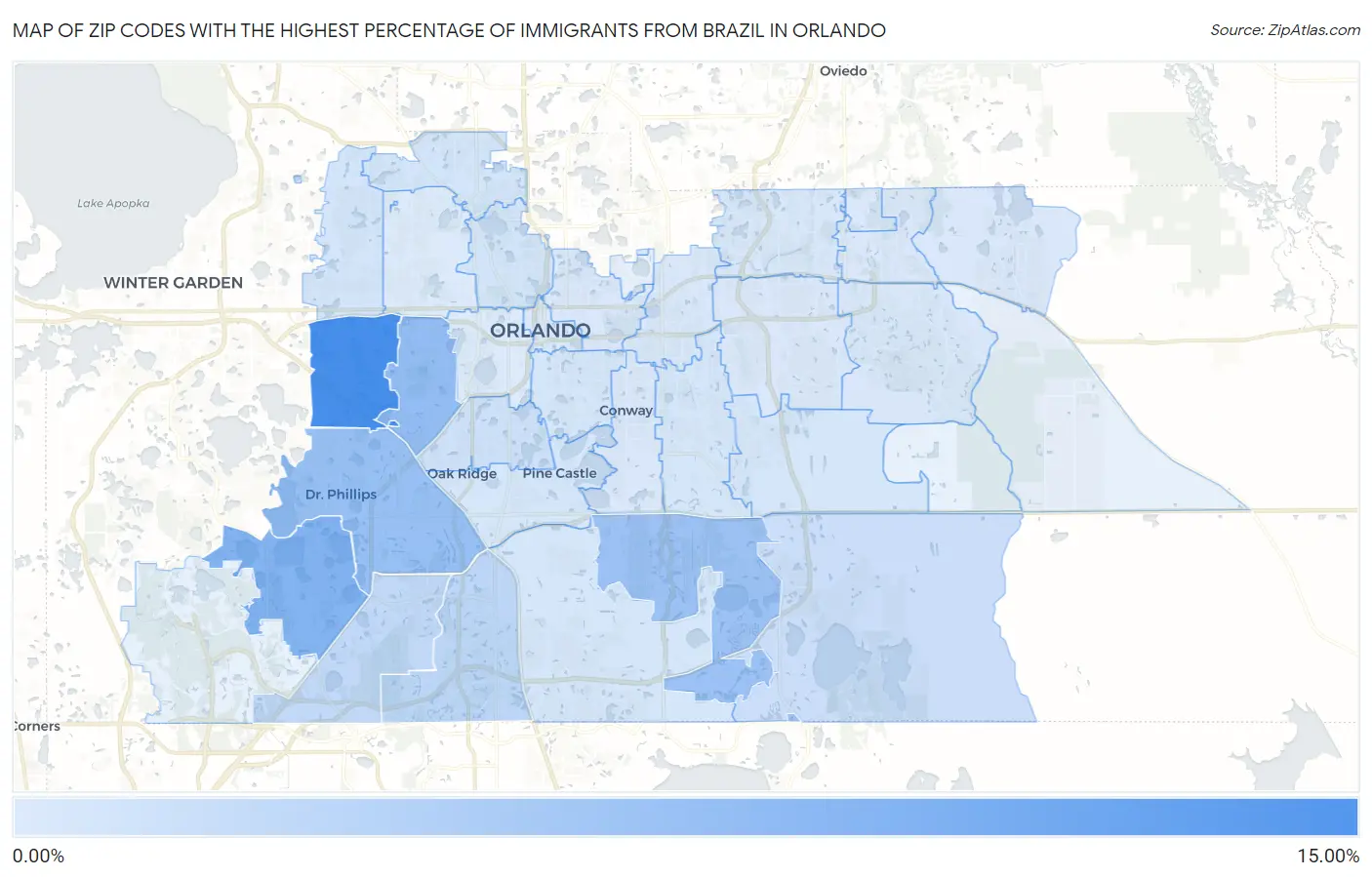 Zip Codes with the Highest Percentage of Immigrants from Brazil in Orlando Map