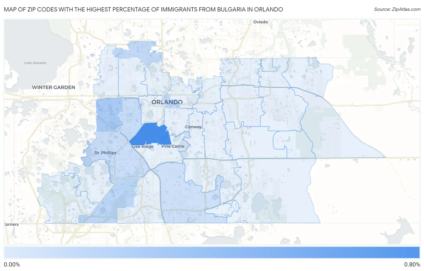 Zip Codes with the Highest Percentage of Immigrants from Bulgaria in Orlando Map