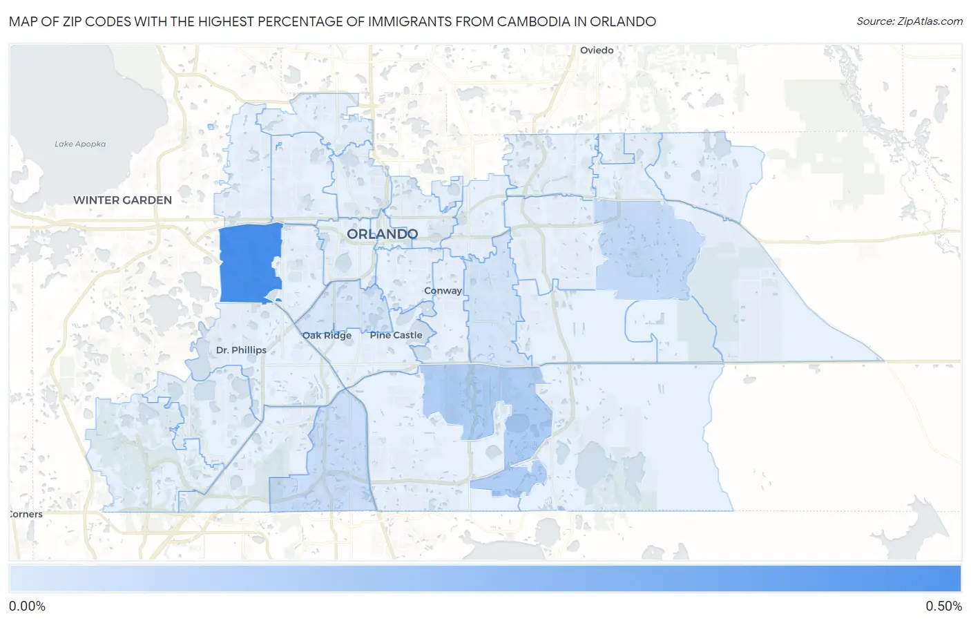 Zip Codes with the Highest Percentage of Immigrants from Cambodia in Orlando Map