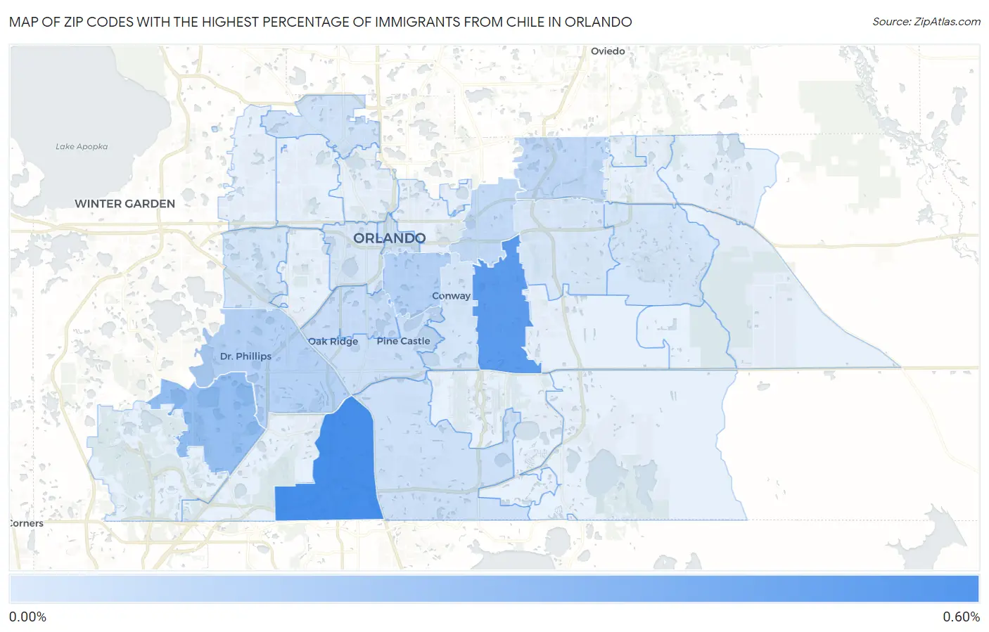 Zip Codes with the Highest Percentage of Immigrants from Chile in Orlando Map