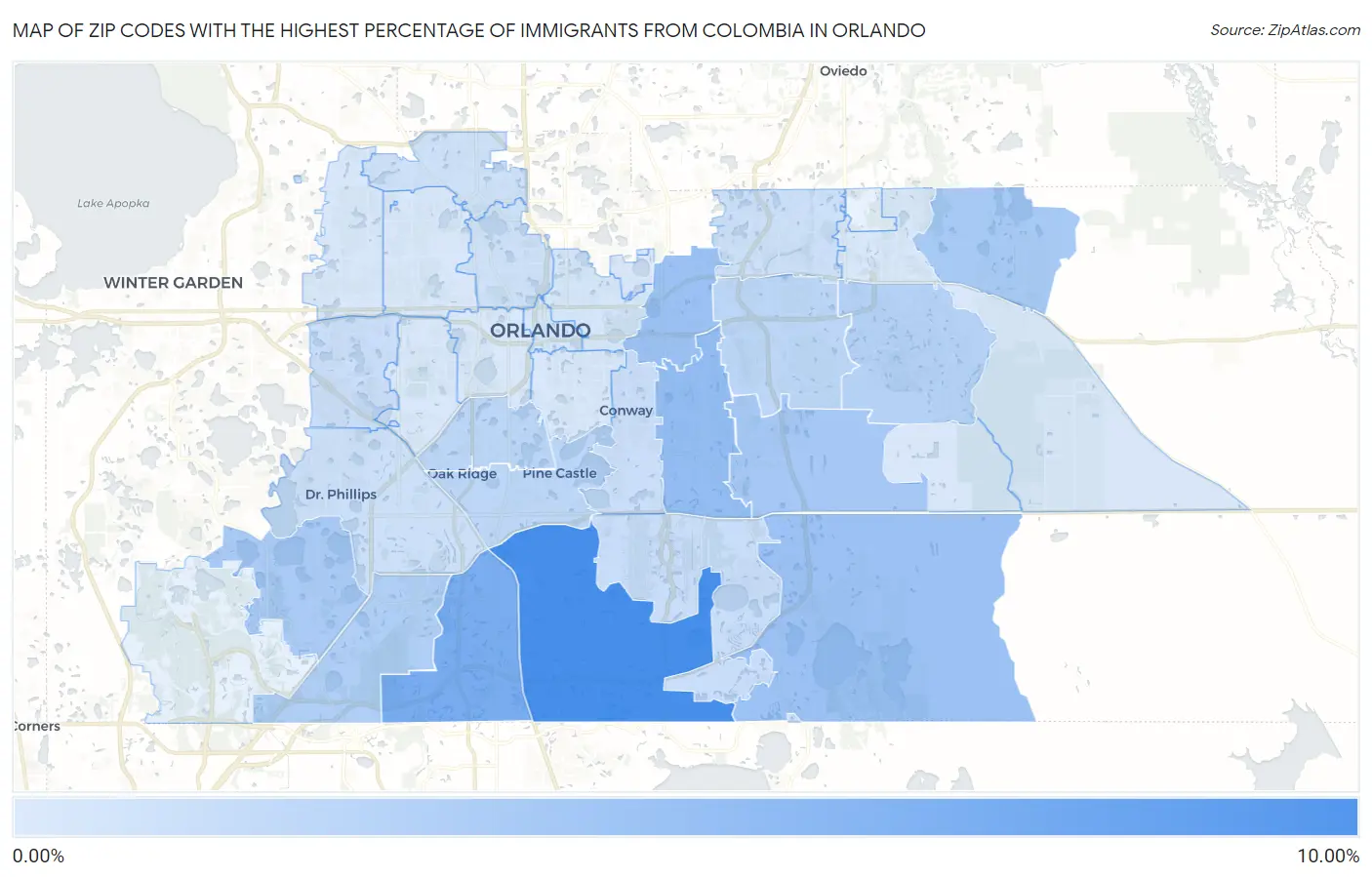 Zip Codes with the Highest Percentage of Immigrants from Colombia in Orlando Map