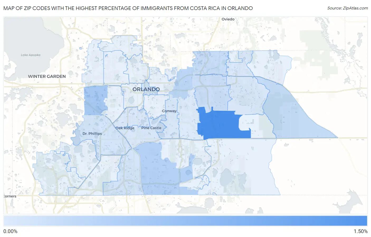 Zip Codes with the Highest Percentage of Immigrants from Costa Rica in Orlando Map