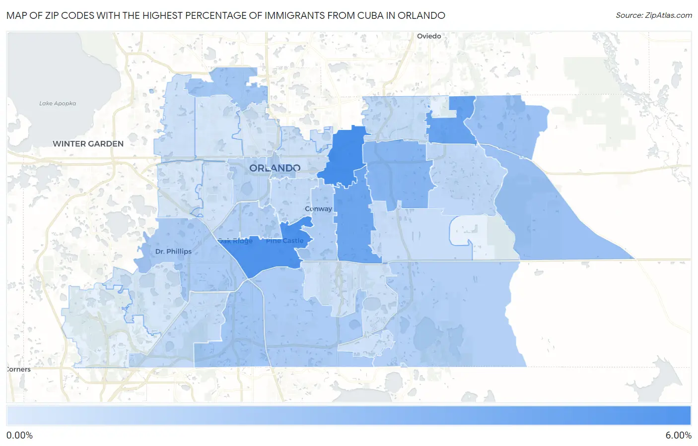 Zip Codes with the Highest Percentage of Immigrants from Cuba in Orlando Map