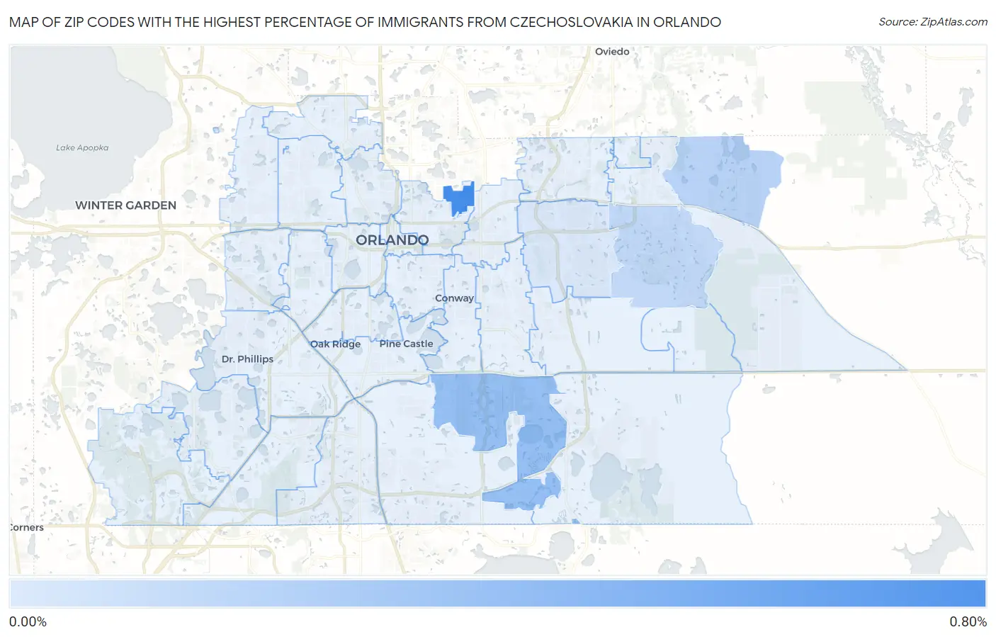 Zip Codes with the Highest Percentage of Immigrants from Czechoslovakia in Orlando Map