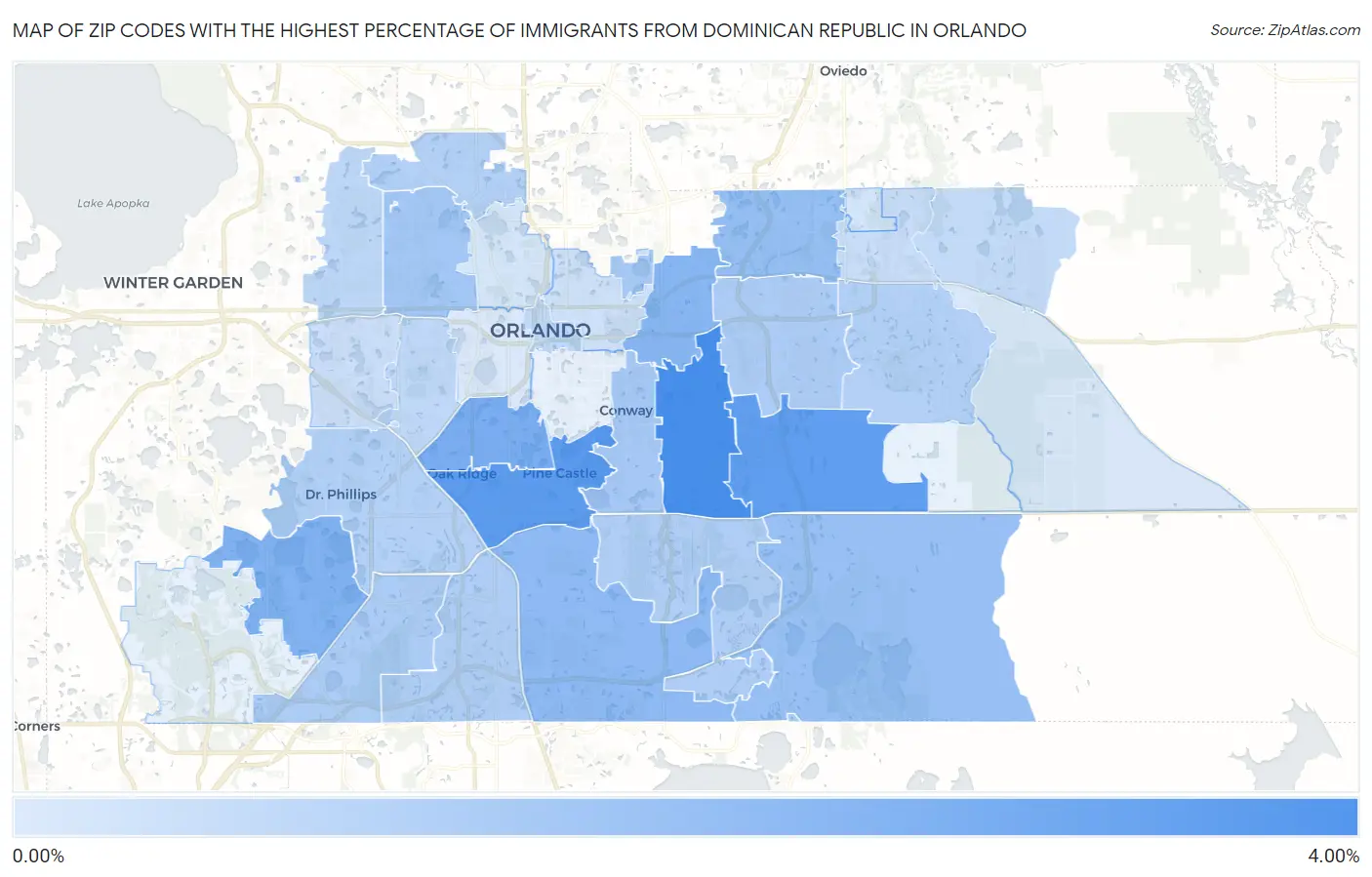 Zip Codes with the Highest Percentage of Immigrants from Dominican Republic in Orlando Map