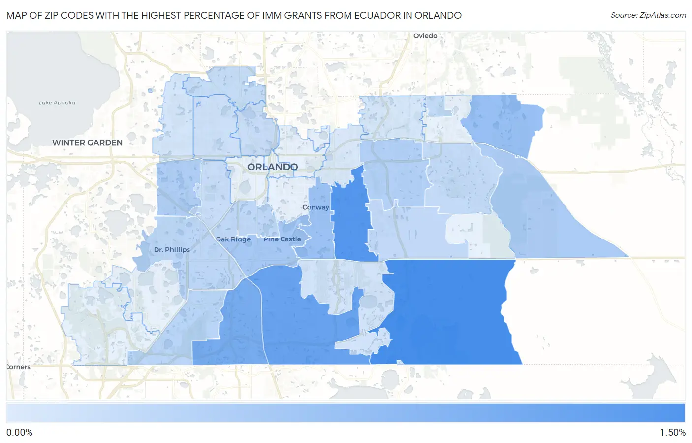 Zip Codes with the Highest Percentage of Immigrants from Ecuador in Orlando Map