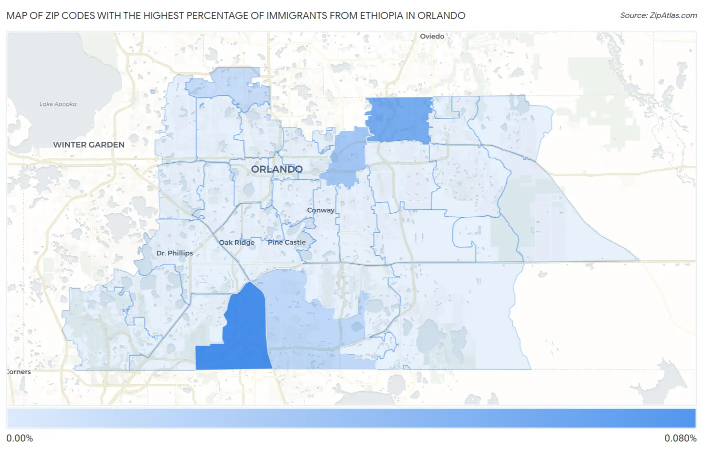 Zip Codes with the Highest Percentage of Immigrants from Ethiopia in Orlando Map
