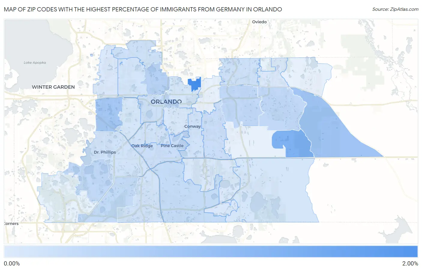 Zip Codes with the Highest Percentage of Immigrants from Germany in Orlando Map