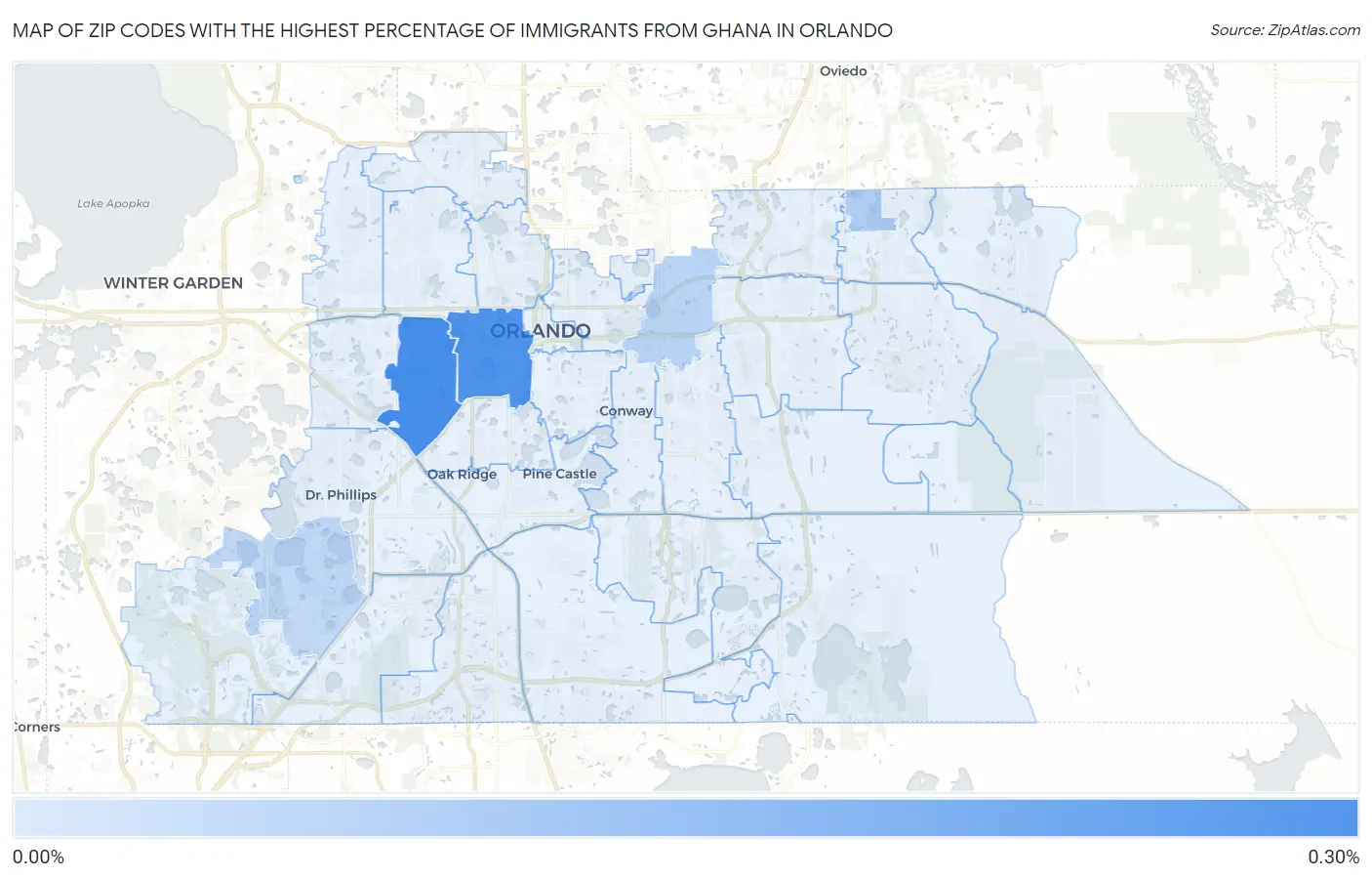 Zip Codes with the Highest Percentage of Immigrants from Ghana in Orlando Map
