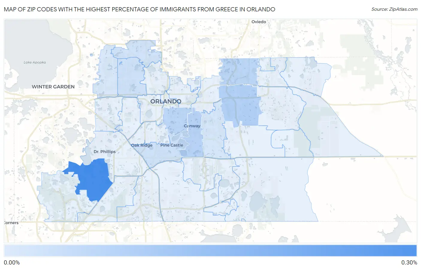 Zip Codes with the Highest Percentage of Immigrants from Greece in Orlando Map