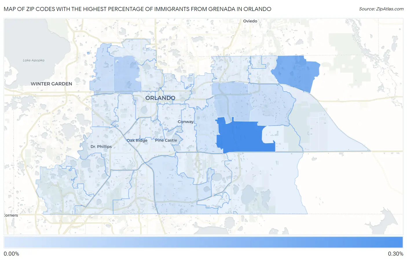 Zip Codes with the Highest Percentage of Immigrants from Grenada in Orlando Map