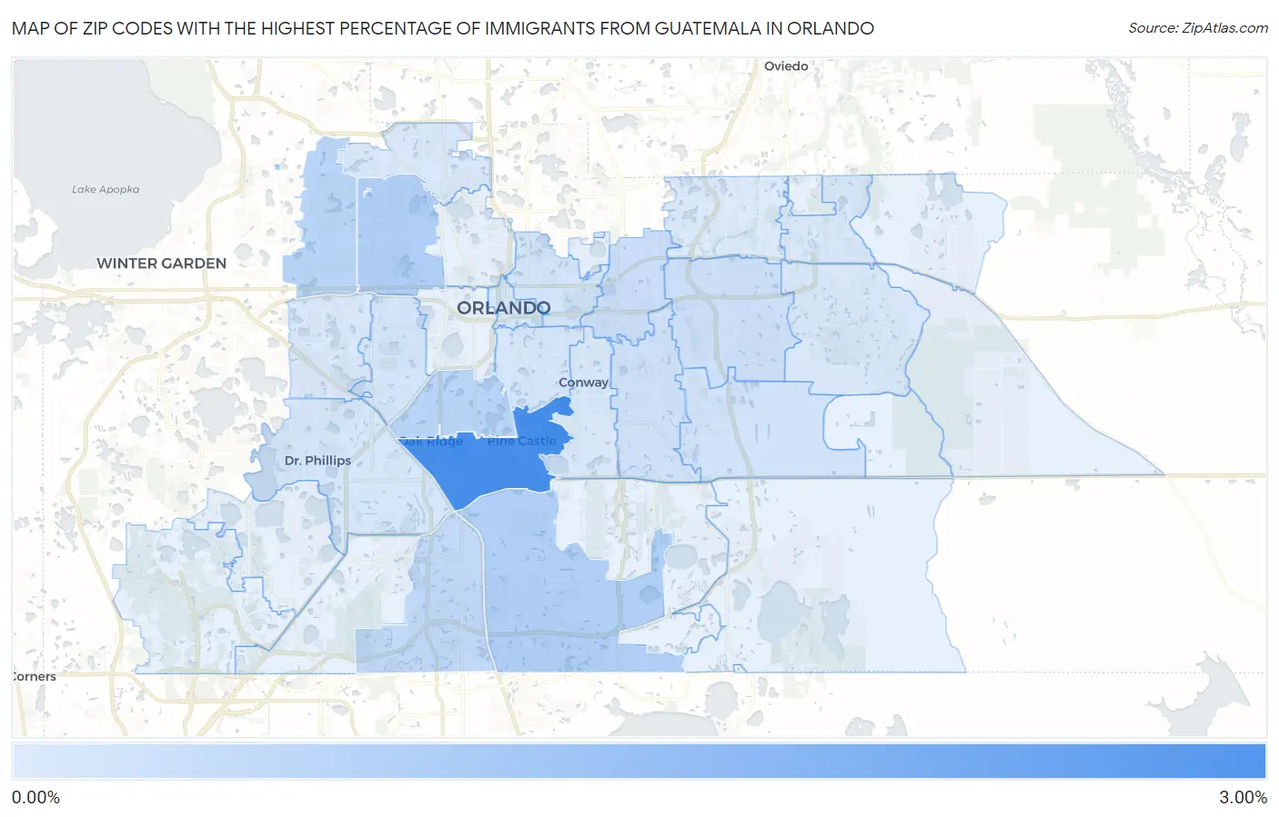 Zip Codes with the Highest Percentage of Immigrants from Guatemala in Orlando Map