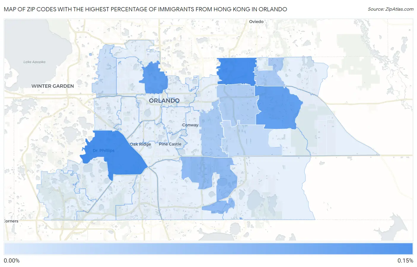 Zip Codes with the Highest Percentage of Immigrants from Hong Kong in Orlando Map