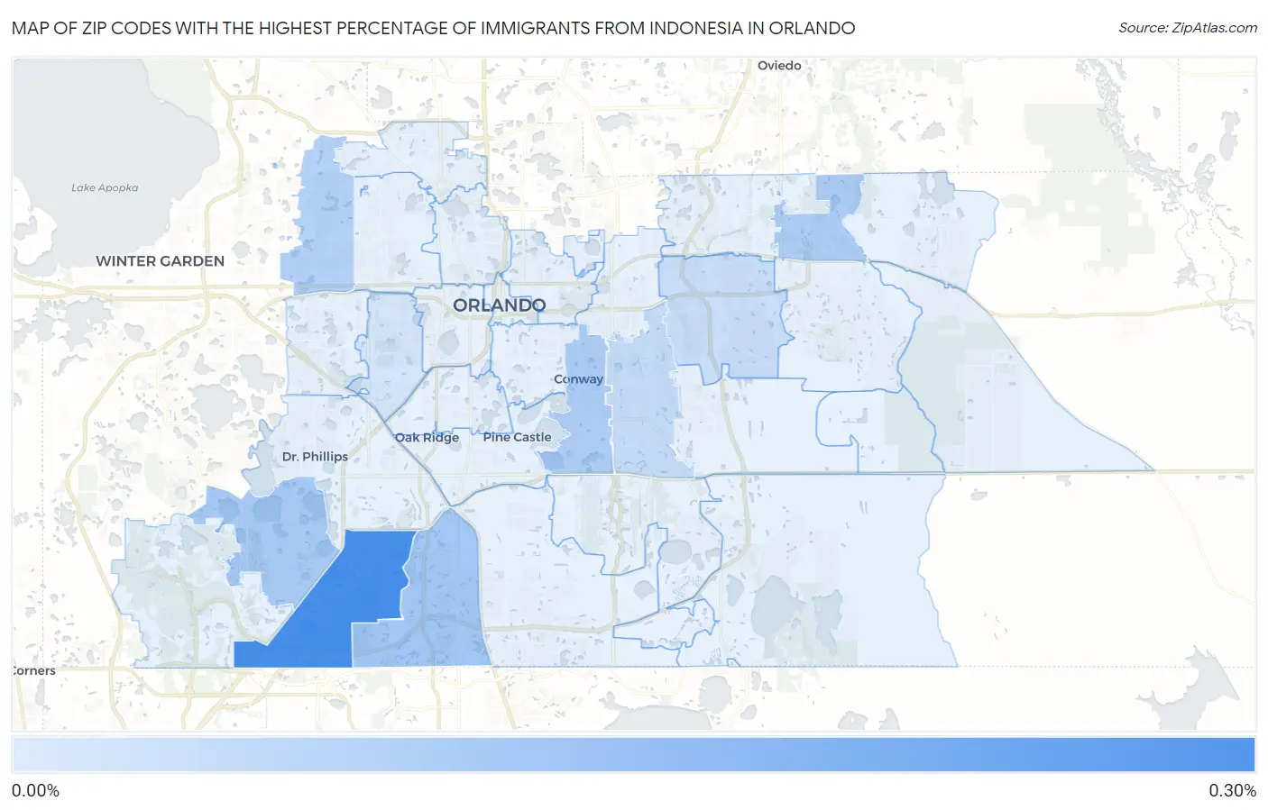Zip Codes with the Highest Percentage of Immigrants from Indonesia in Orlando Map