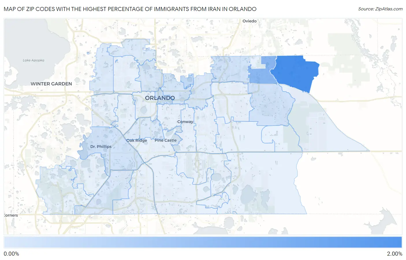 Zip Codes with the Highest Percentage of Immigrants from Iran in Orlando Map