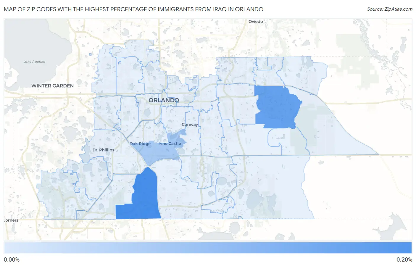Zip Codes with the Highest Percentage of Immigrants from Iraq in Orlando Map