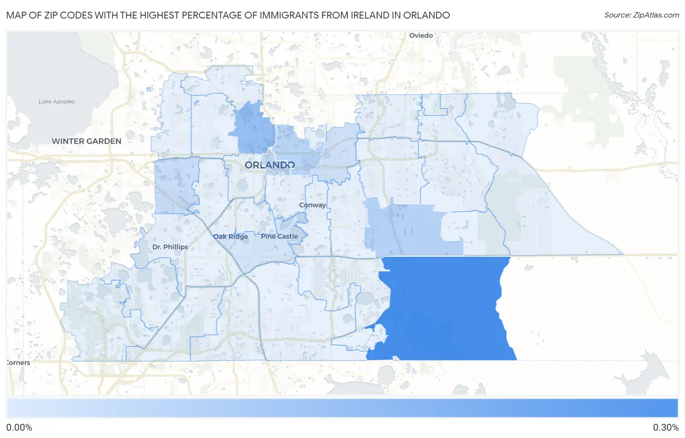 Zip Codes with the Highest Percentage of Immigrants from Ireland in Orlando Map