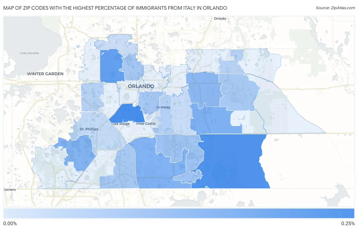 Zip Codes with the Highest Percentage of Immigrants from Italy in Orlando Map