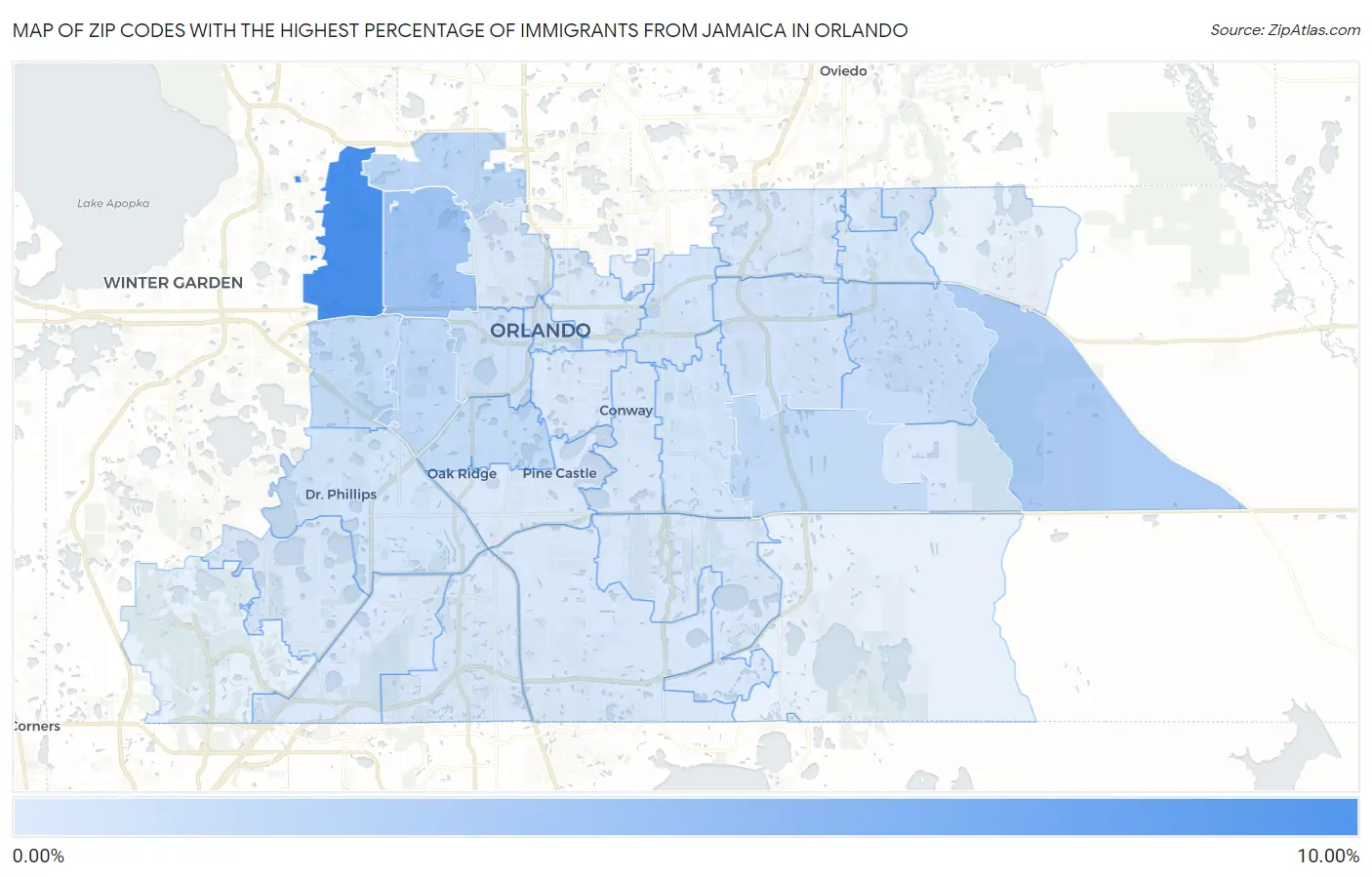 Zip Codes with the Highest Percentage of Immigrants from Jamaica in Orlando Map