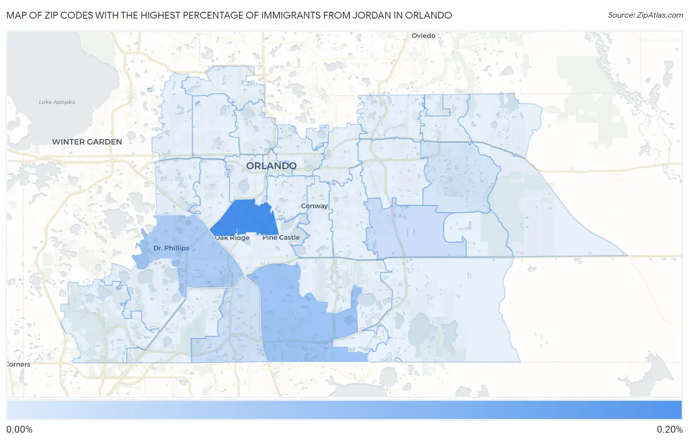 Zip Codes with the Highest Percentage of Immigrants from Jordan in Orlando Map