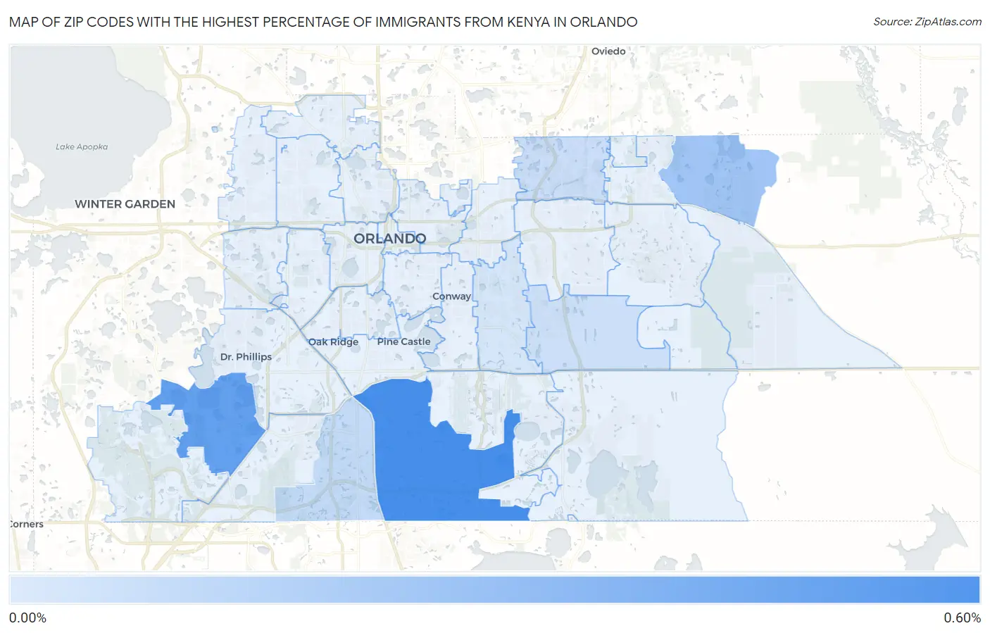 Zip Codes with the Highest Percentage of Immigrants from Kenya in Orlando Map