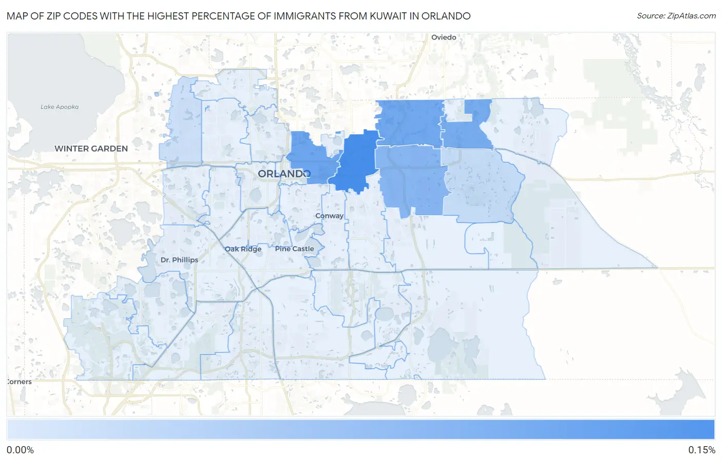 Zip Codes with the Highest Percentage of Immigrants from Kuwait in Orlando Map