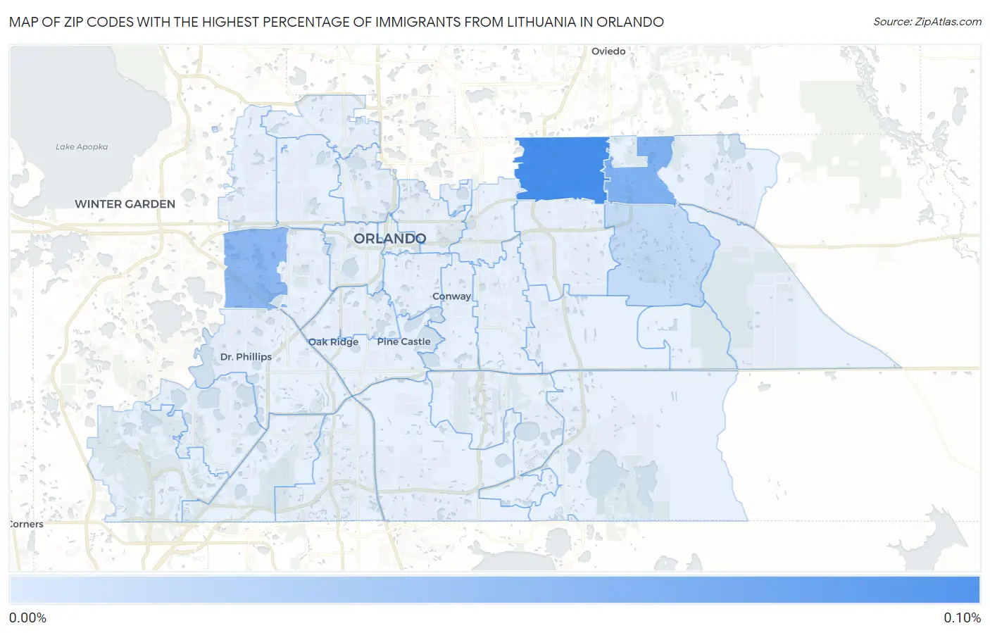 Zip Codes with the Highest Percentage of Immigrants from Lithuania in Orlando Map