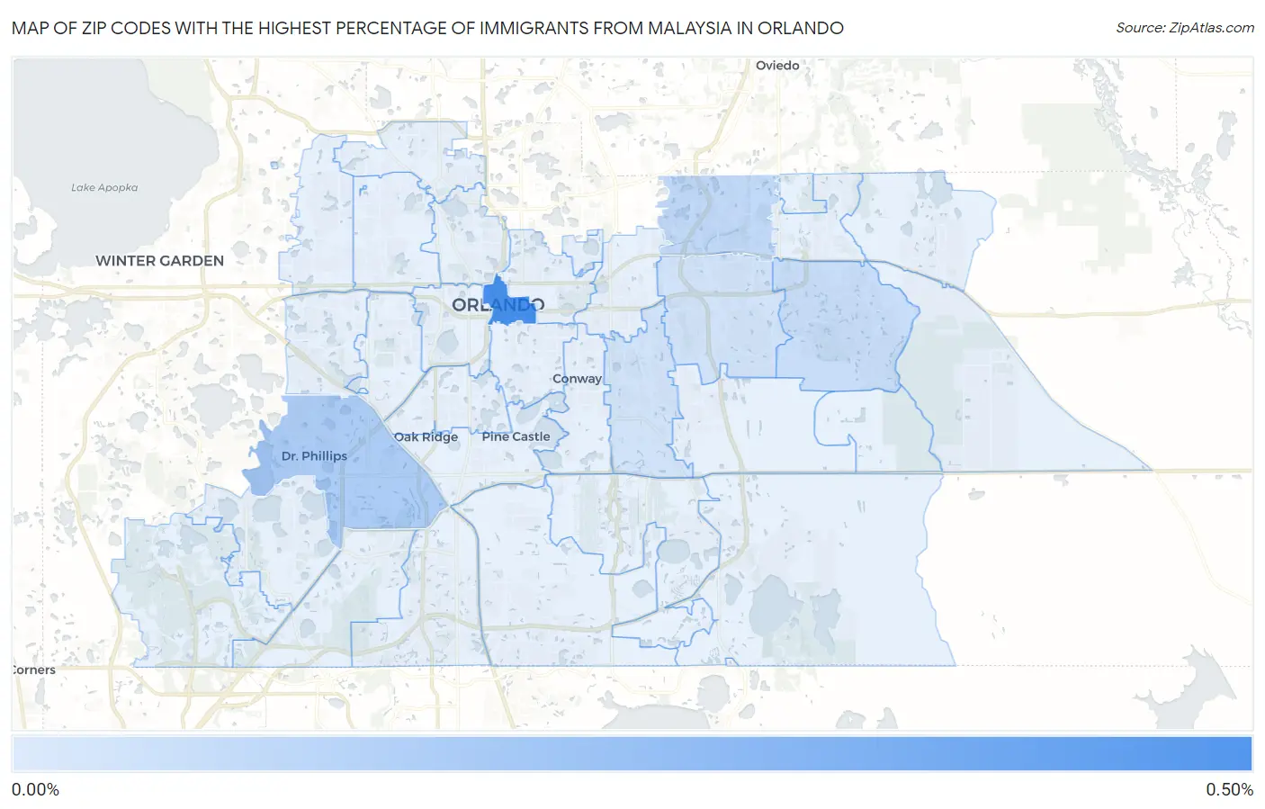 Zip Codes with the Highest Percentage of Immigrants from Malaysia in Orlando Map