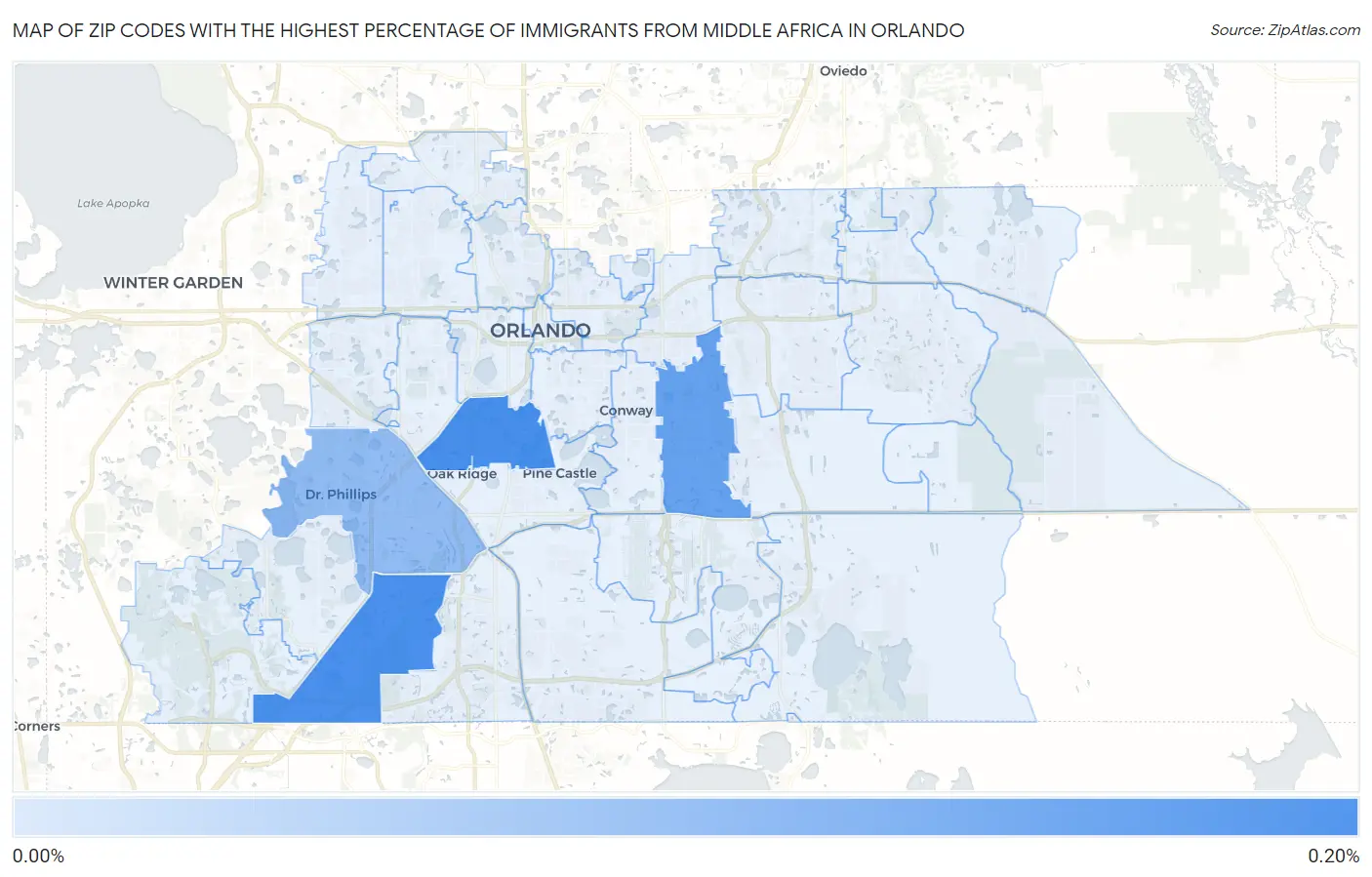 Zip Codes with the Highest Percentage of Immigrants from Middle Africa in Orlando Map