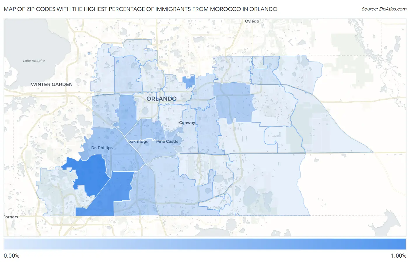 Zip Codes with the Highest Percentage of Immigrants from Morocco in Orlando Map