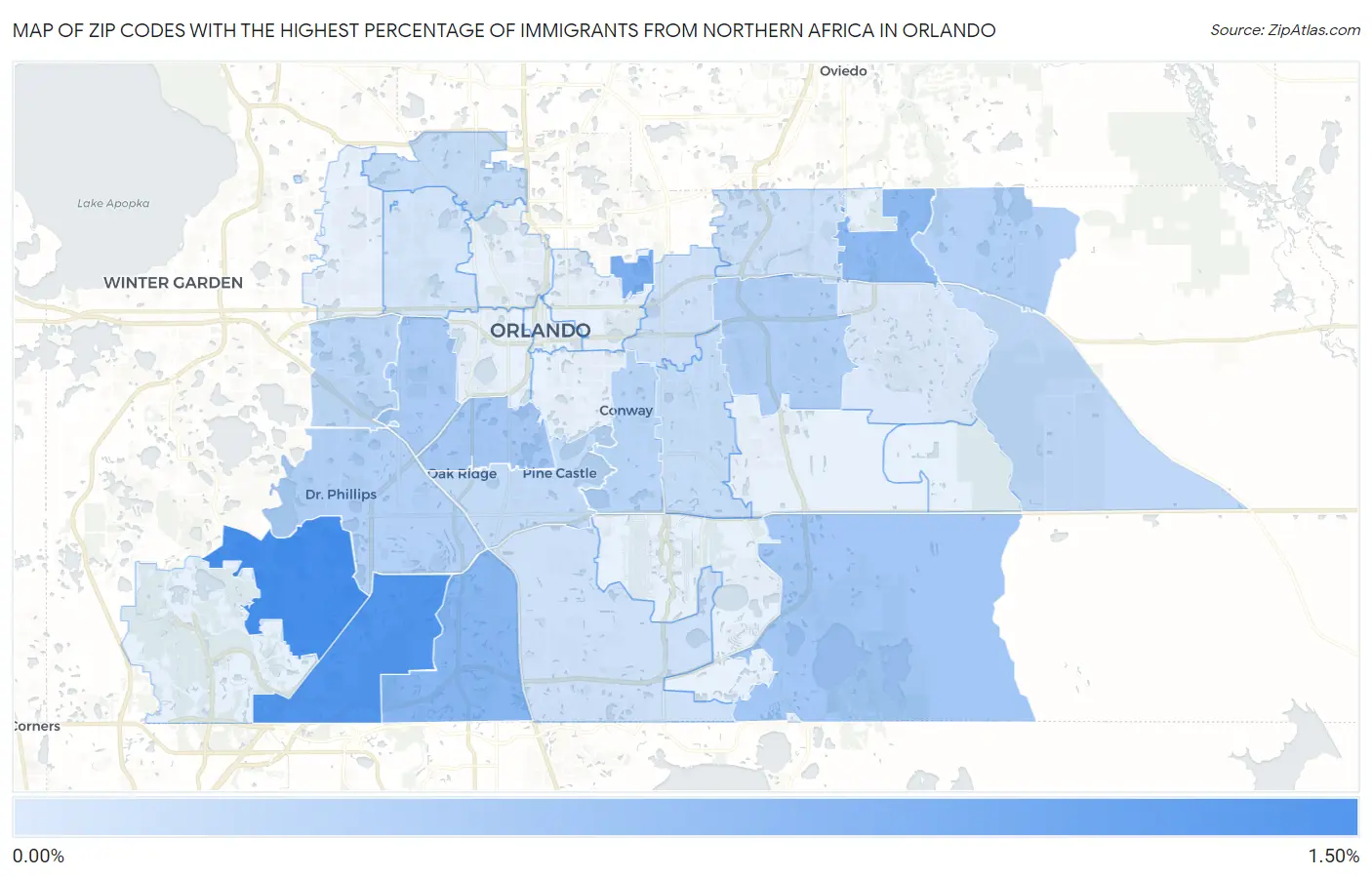 Zip Codes with the Highest Percentage of Immigrants from Northern Africa in Orlando Map