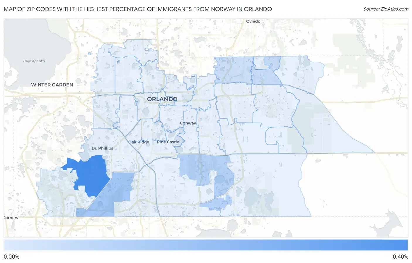 Zip Codes with the Highest Percentage of Immigrants from Norway in Orlando Map