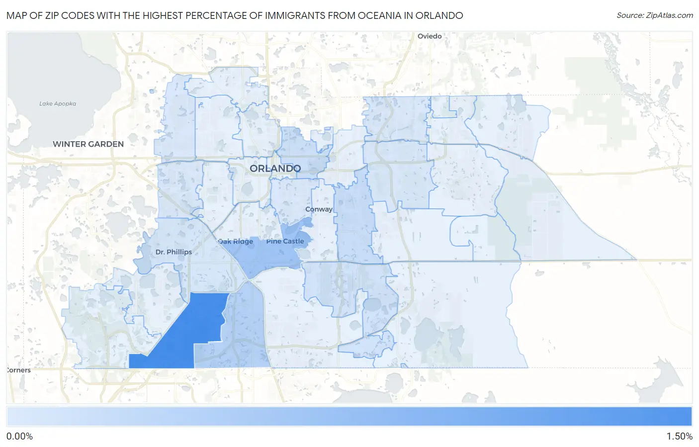 Zip Codes with the Highest Percentage of Immigrants from Oceania in Orlando Map