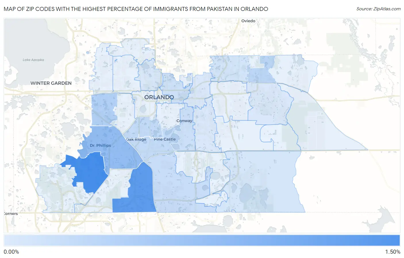 Zip Codes with the Highest Percentage of Immigrants from Pakistan in Orlando Map
