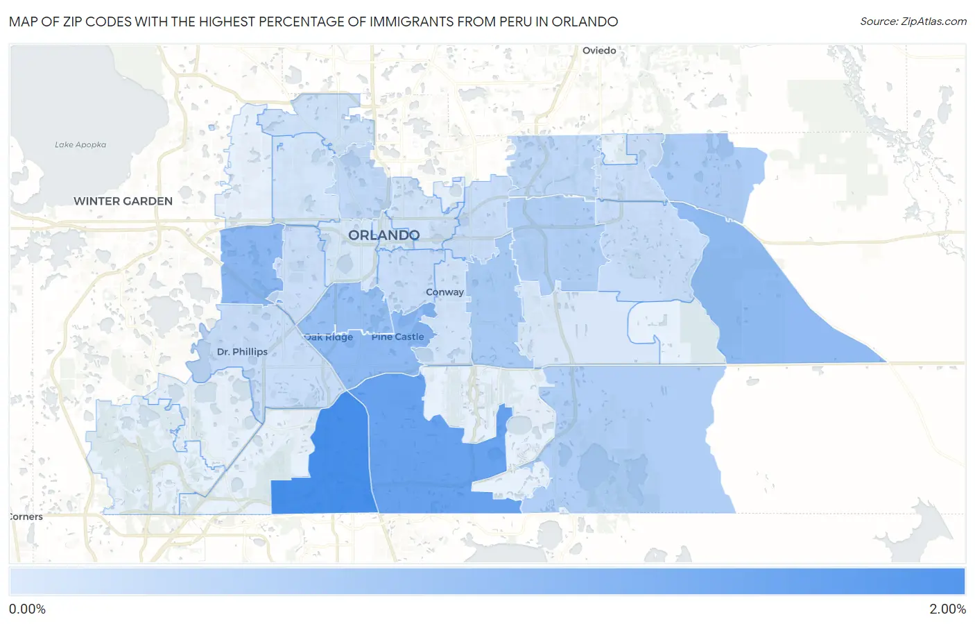 Zip Codes with the Highest Percentage of Immigrants from Peru in Orlando Map
