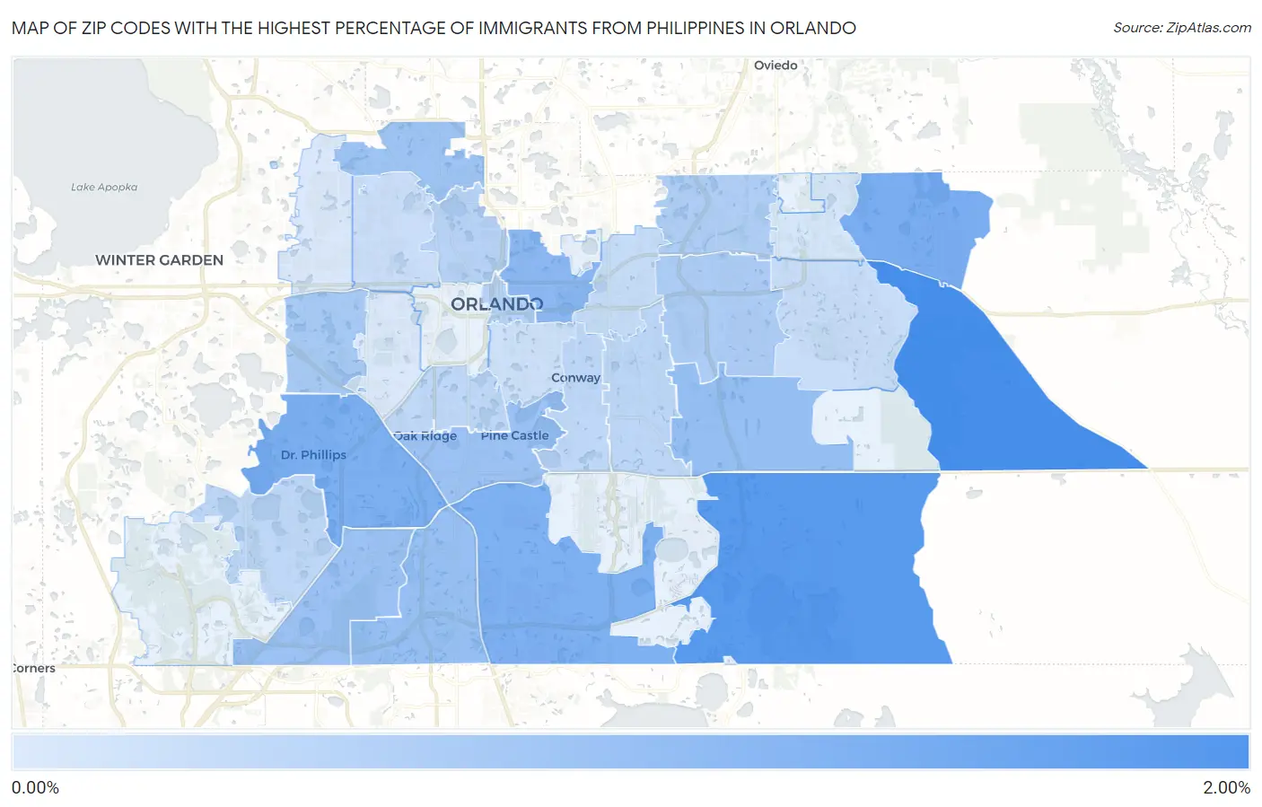 Zip Codes with the Highest Percentage of Immigrants from Philippines in Orlando Map