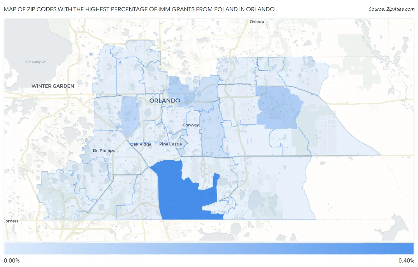 Zip Codes with the Highest Percentage of Immigrants from Poland in Orlando Map