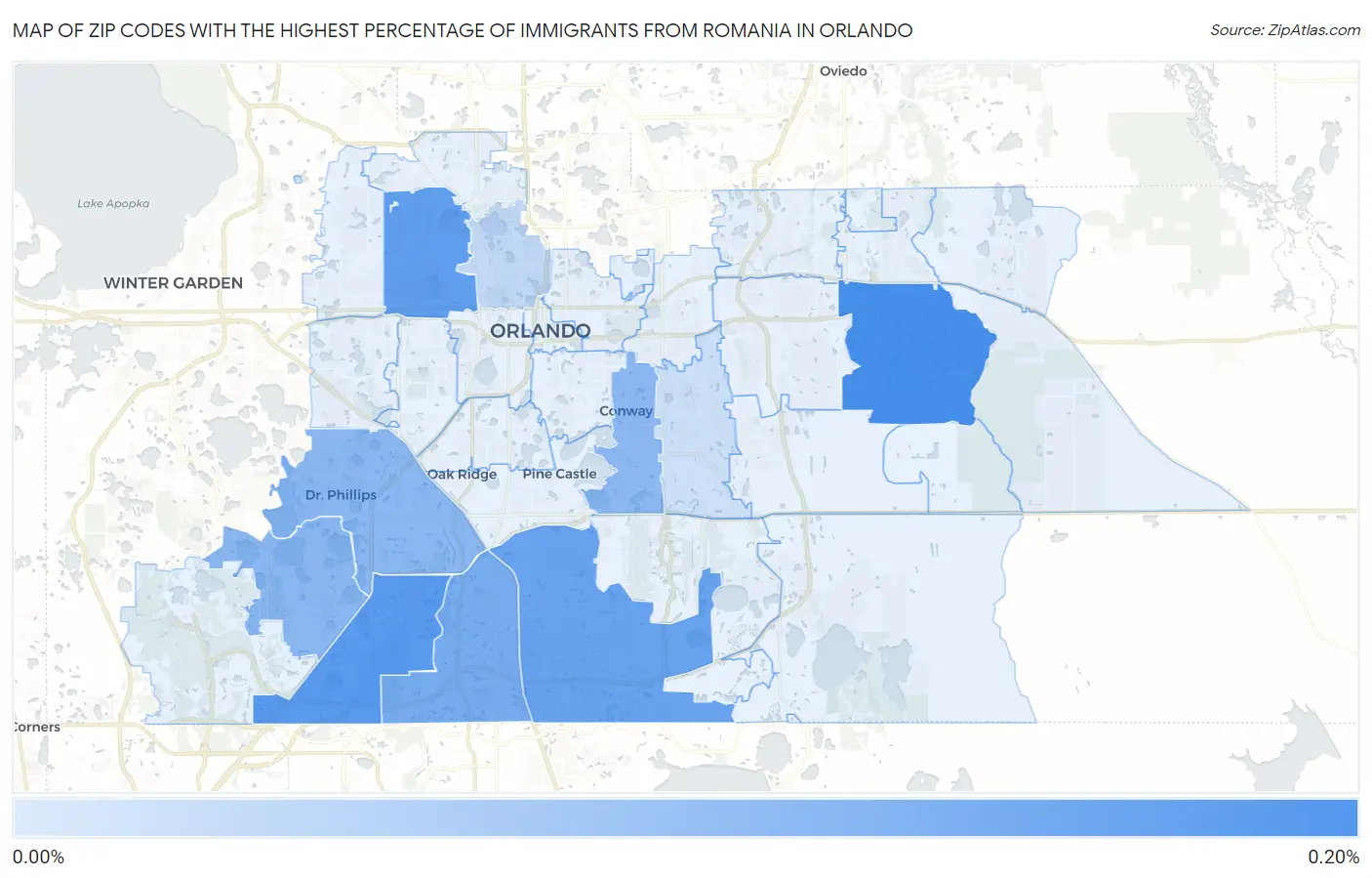 Zip Codes with the Highest Percentage of Immigrants from Romania in Orlando Map