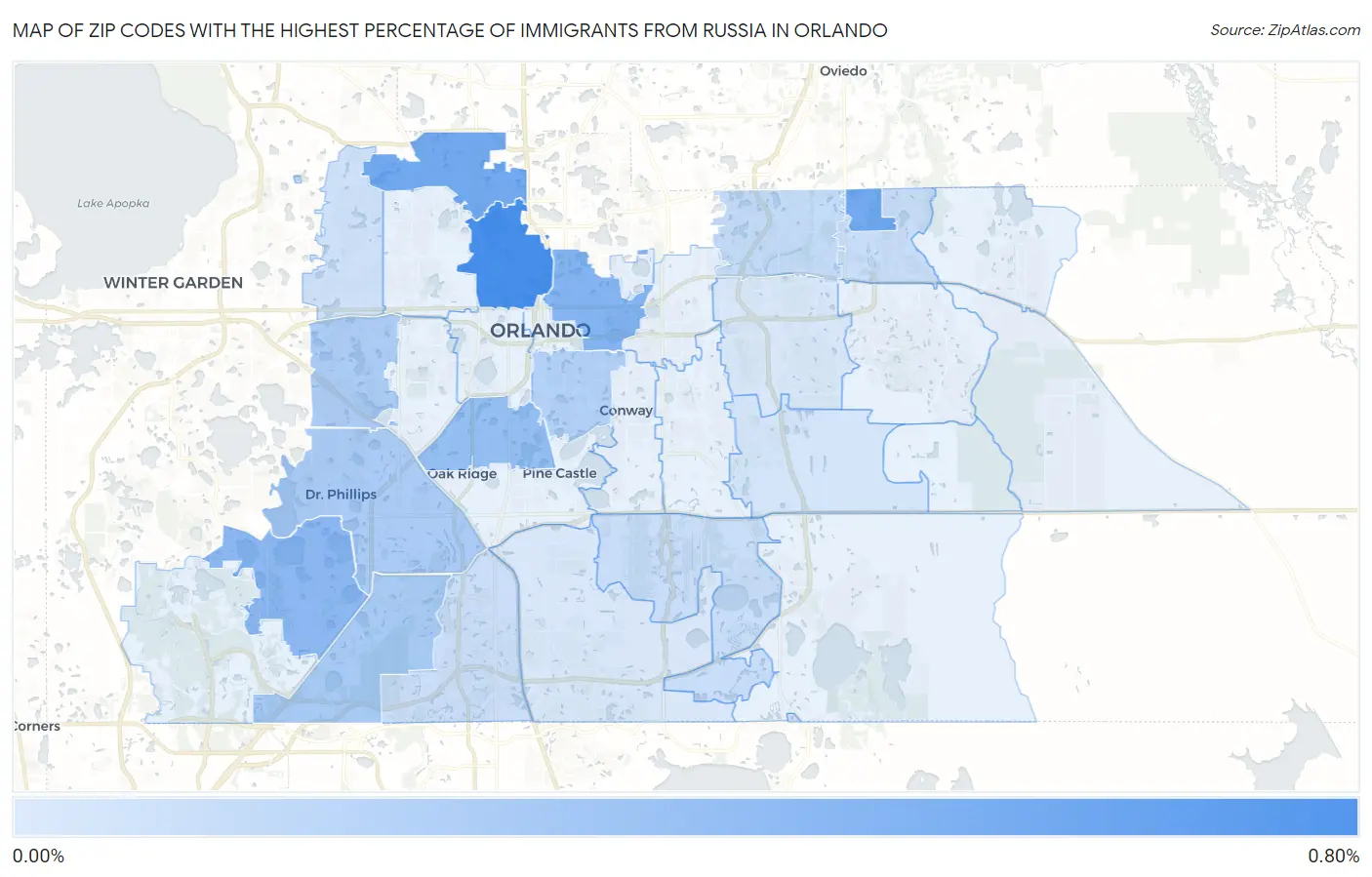 Zip Codes with the Highest Percentage of Immigrants from Russia in Orlando Map