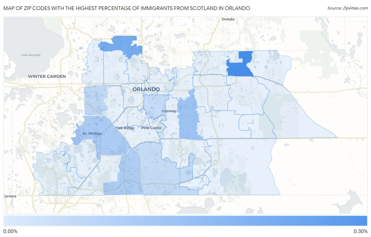 Zip Codes with the Highest Percentage of Immigrants from Scotland in Orlando Map