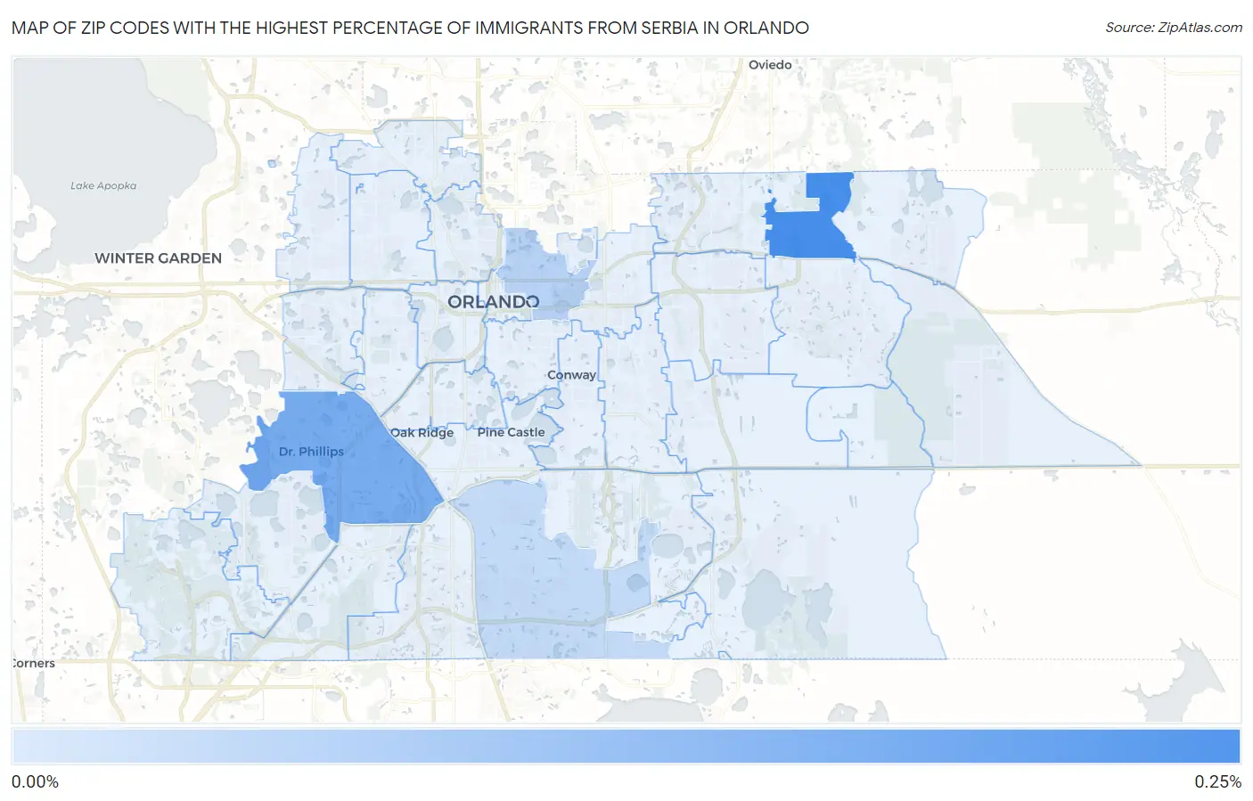 Zip Codes with the Highest Percentage of Immigrants from Serbia in Orlando Map