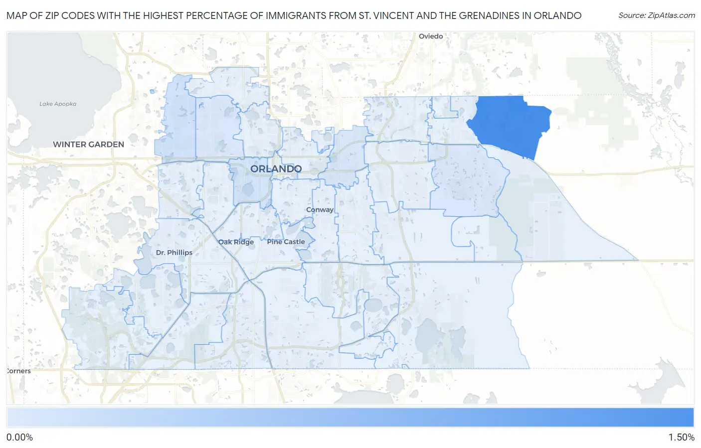 Zip Codes with the Highest Percentage of Immigrants from St. Vincent and the Grenadines in Orlando Map