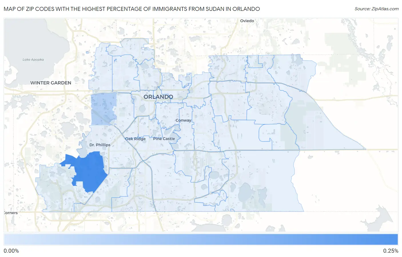 Zip Codes with the Highest Percentage of Immigrants from Sudan in Orlando Map