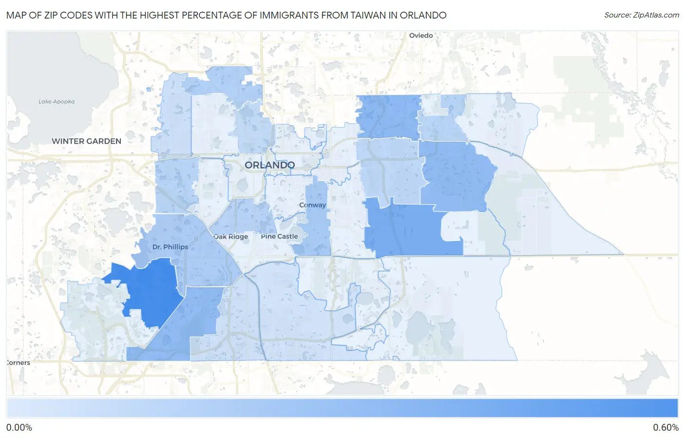 Zip Codes with the Highest Percentage of Immigrants from Taiwan in Orlando Map
