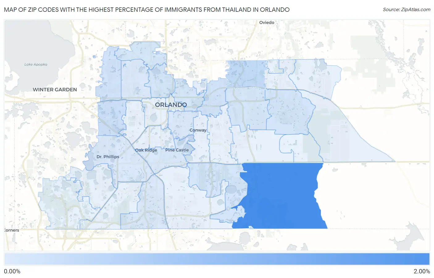 Zip Codes with the Highest Percentage of Immigrants from Thailand in Orlando Map