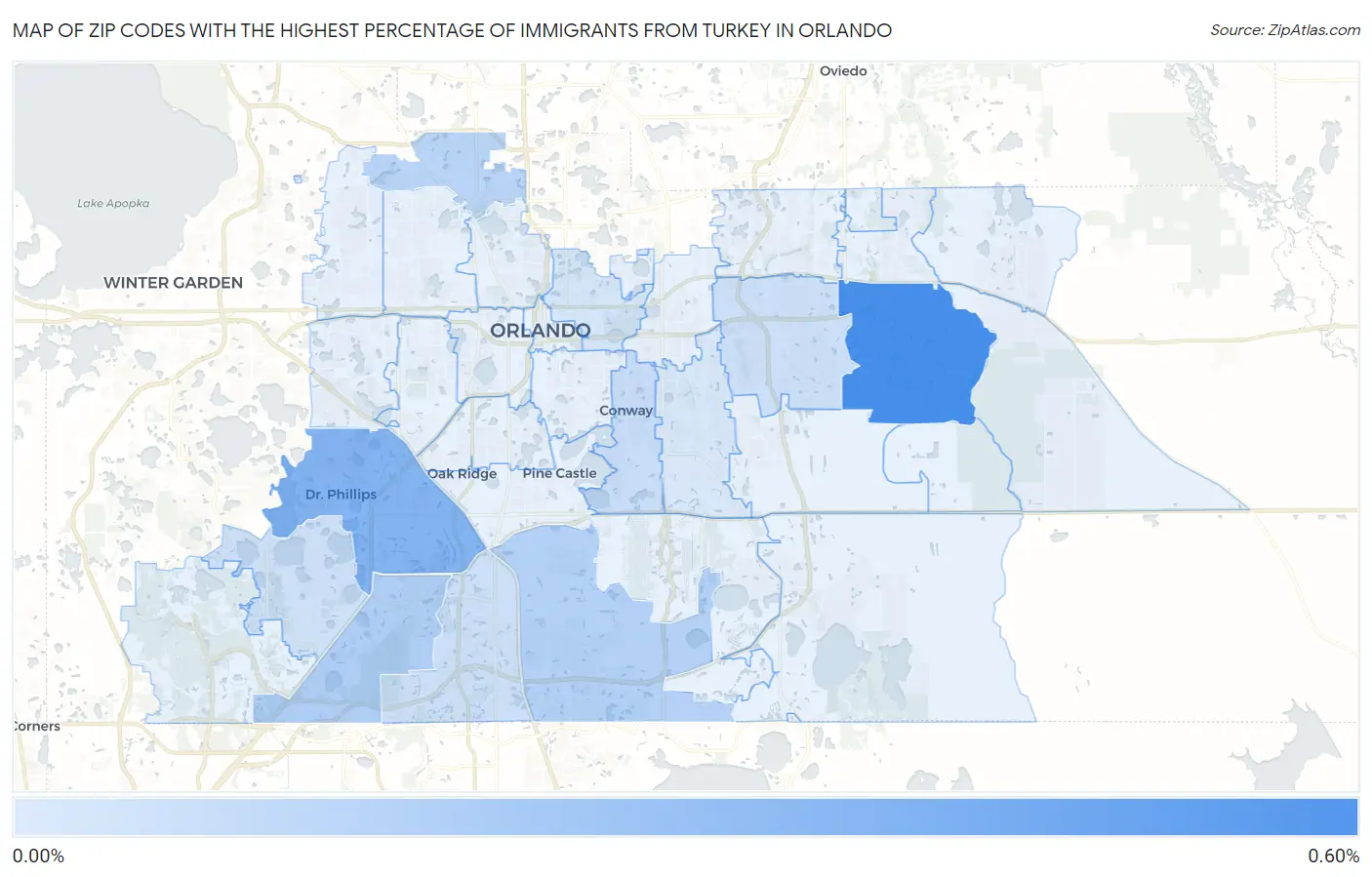 Zip Codes with the Highest Percentage of Immigrants from Turkey in Orlando Map